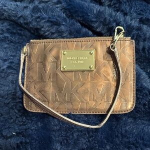 Michael Kors Bronze Logo Wristlet with Gold Plaque